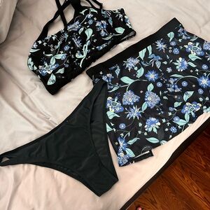 Floral Bikini Set with Skirt